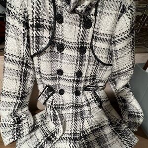 Women's Black and White Plaid Coat